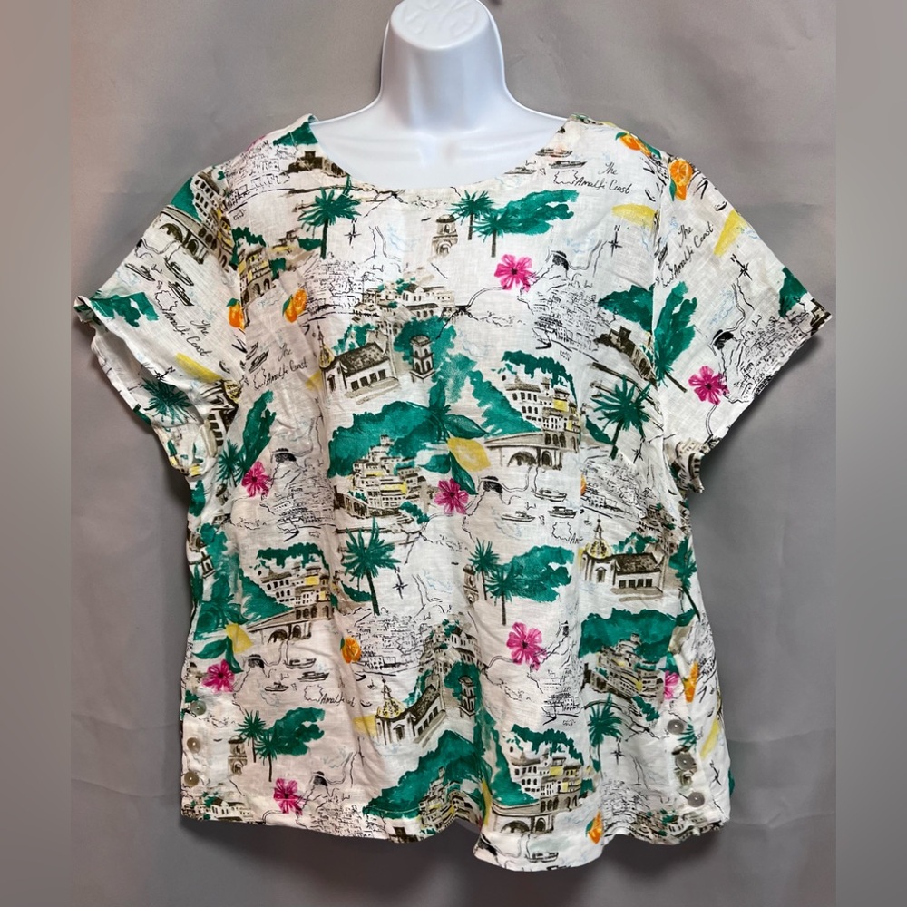 Cynthia Rowley Womens Plus Sz 2X Blouse Shirt New Amalfi Coast Linen Rolled Cuff - Picture 1 of 11